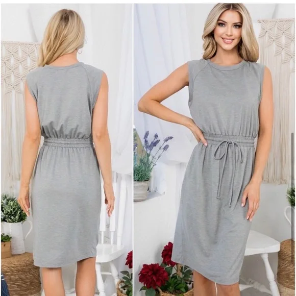 LAST ONE: Grey baby French Terry women’s summer midi dress - Picture 3 of 4